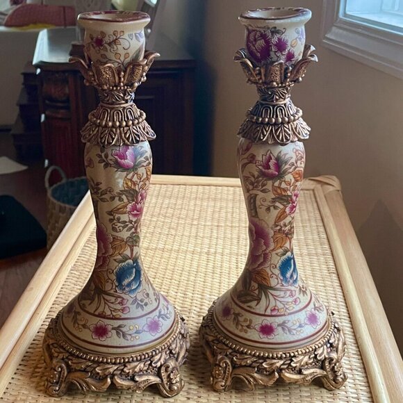 Other - GORGEOUS Set of Two Floral Candlestick Holders Vintage Boho Bohemian